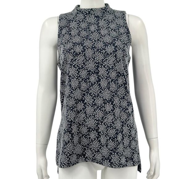 Michael Kors Top Womens Medium Navy Sleeveless Mock Neck Textured Office Preppy - Picture 1 of 10